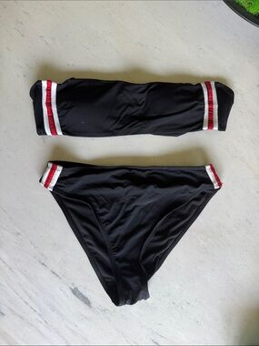 Garage Black Bandeau Bikini with Red & White Trim